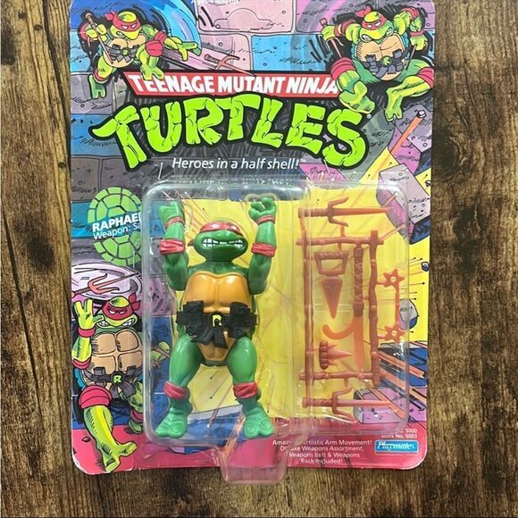 1988 Teenage Mutant Ninja Turtles Raphael Action Figure - Vintage Green and Red - Picture 1 of 5